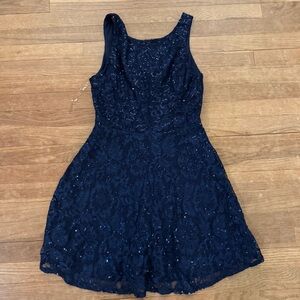 Speechless navy sleeveless crocheted sequin a-line mini dress junior's sz 9
 b48
